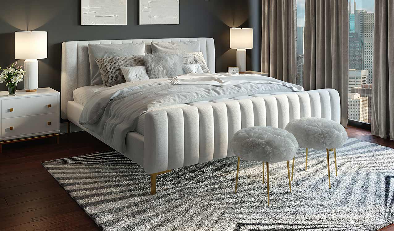 clean-bedroom-white-bed-lamps-nightstand-grey-throw-pillows-wood-floor